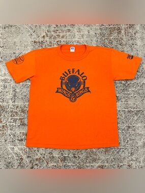 VTG 90s Russell Athletic Buffalo Wings & Rings Shadywood Baseball Shirt L